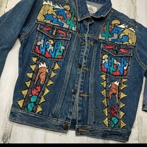 Hand Painted Denim Jacket Size Medium CG Western